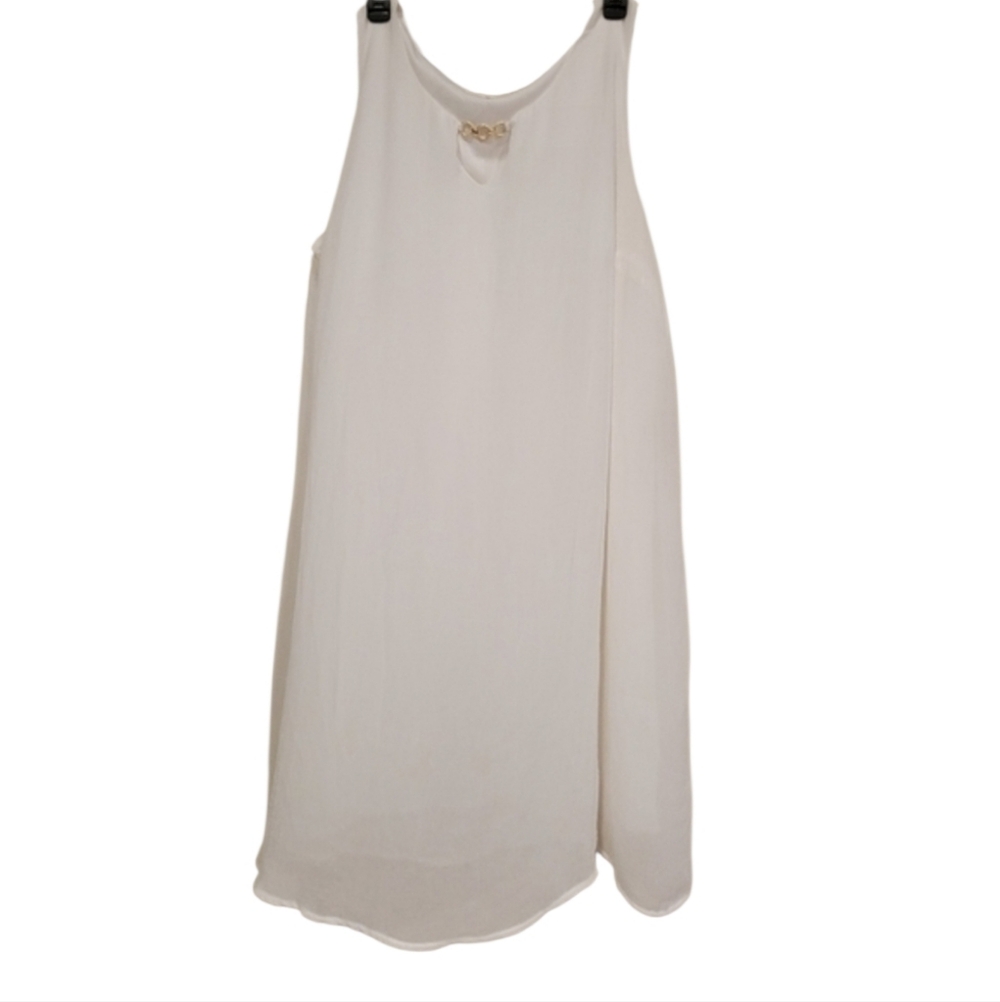 Chloe + Rene white sheer dress  gold accent chain on neck Size 3X